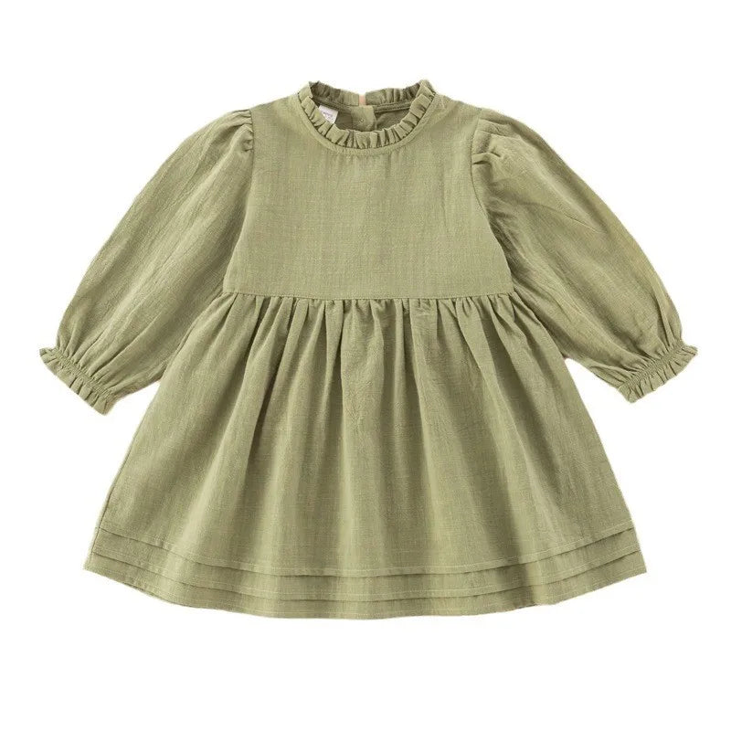 Baby Girls Cotton Linen Long Sleeve Pullover Dress - photo 6