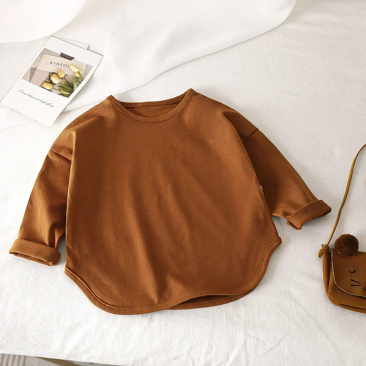 Baby and kids pure cotton long-sleeve basic tee, solid - Kindle Kids ABC - view 10