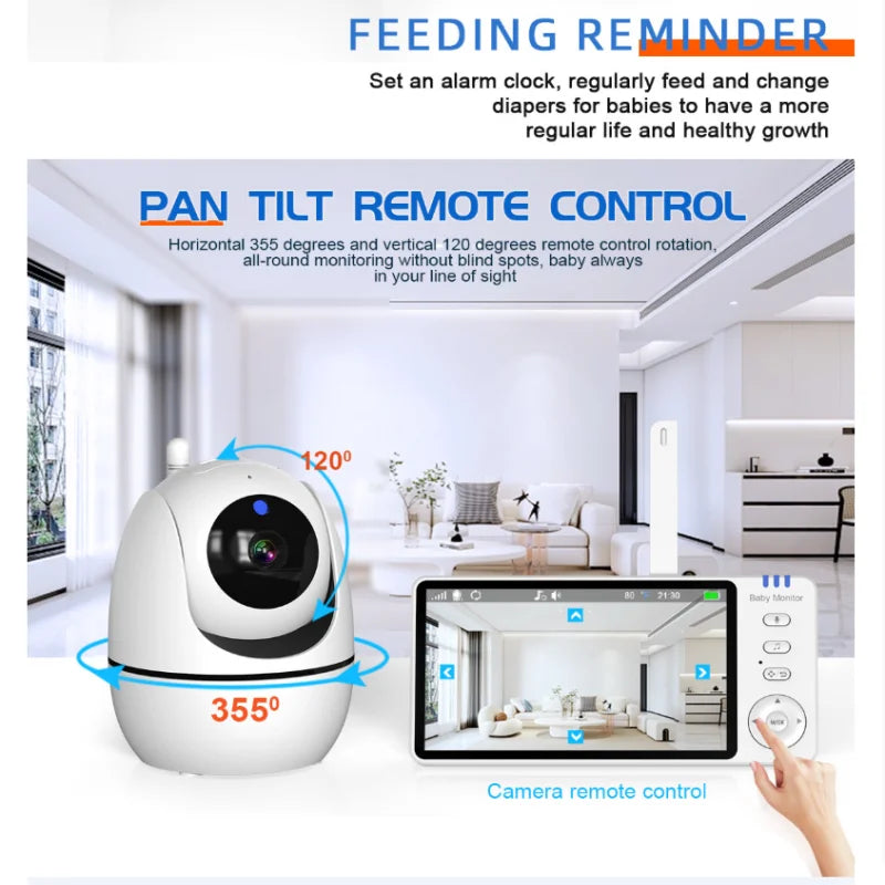 Wireless baby monitor 5 inch pan tilt camera with night vision audio