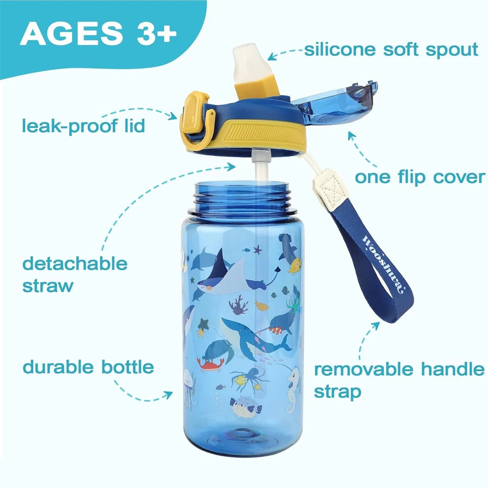 Kids water bottle with straw 600ml leak-proof Tritan cup