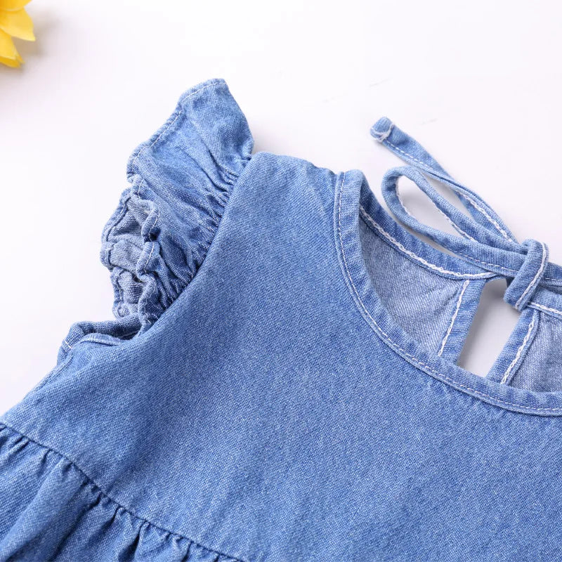 Denim Ruffle Cotton Baby Romper - Kindle Kids ABC - view 3