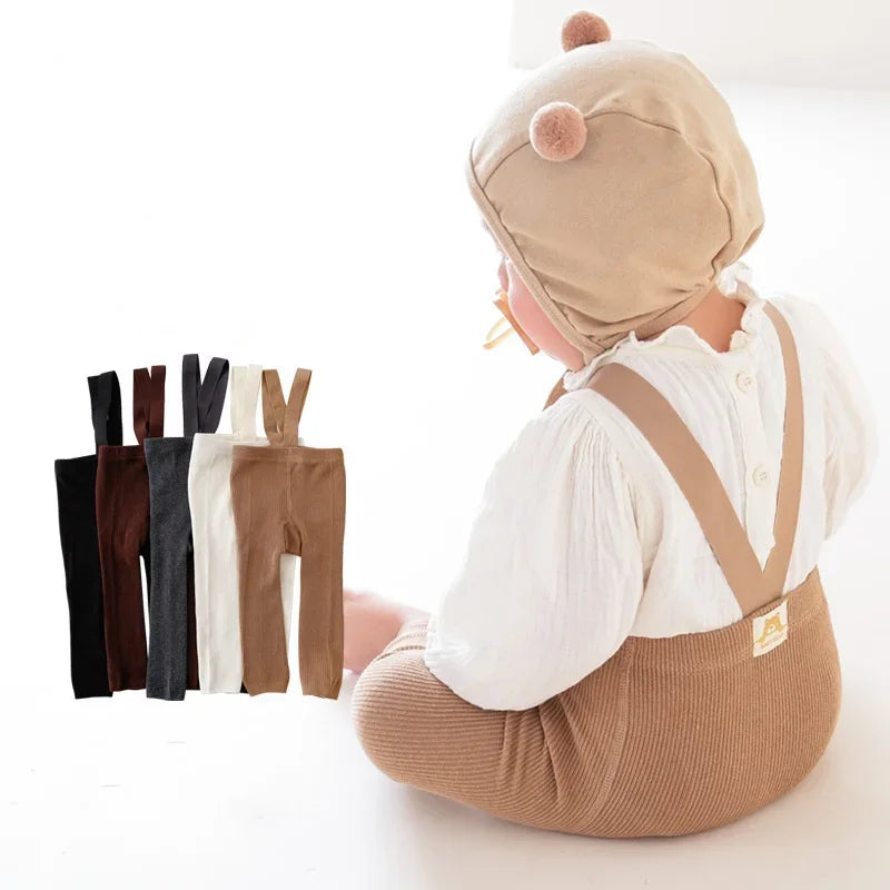 Baby Cotton Suspender Overalls — High-Waist Casual Pants | 0–12M