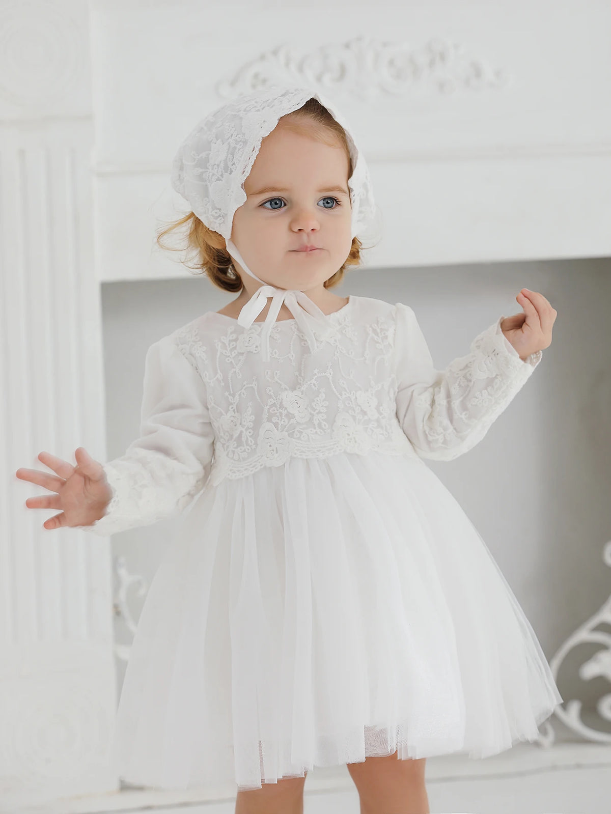 Baby Girls' Lace Christening Dress with Bonnet - Kindle Kids ABC - view 6