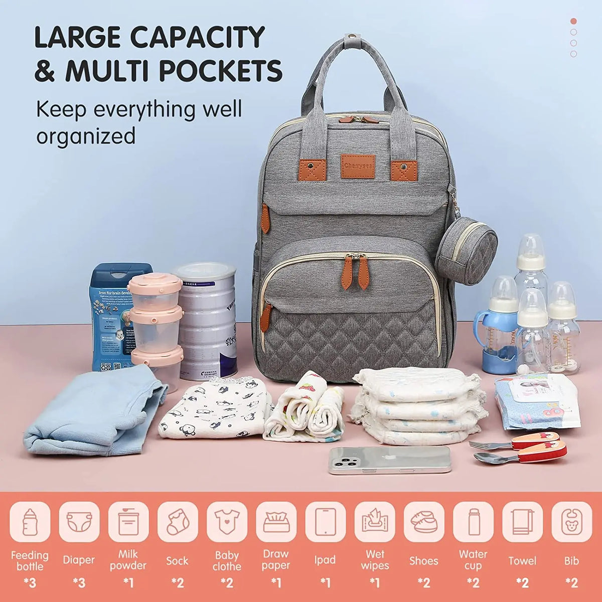 3-in-1 diaper bag backpack foldable travel bag with changing bed