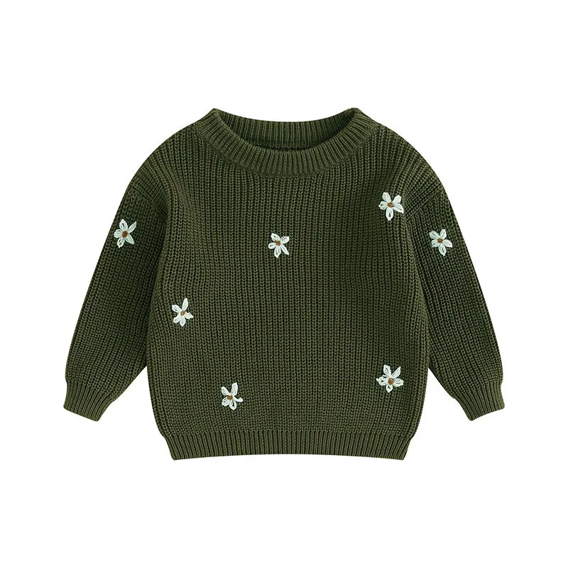 Baby Girl Knit Flower Sweater — Soft Pullover Knitwear | 0–7Y