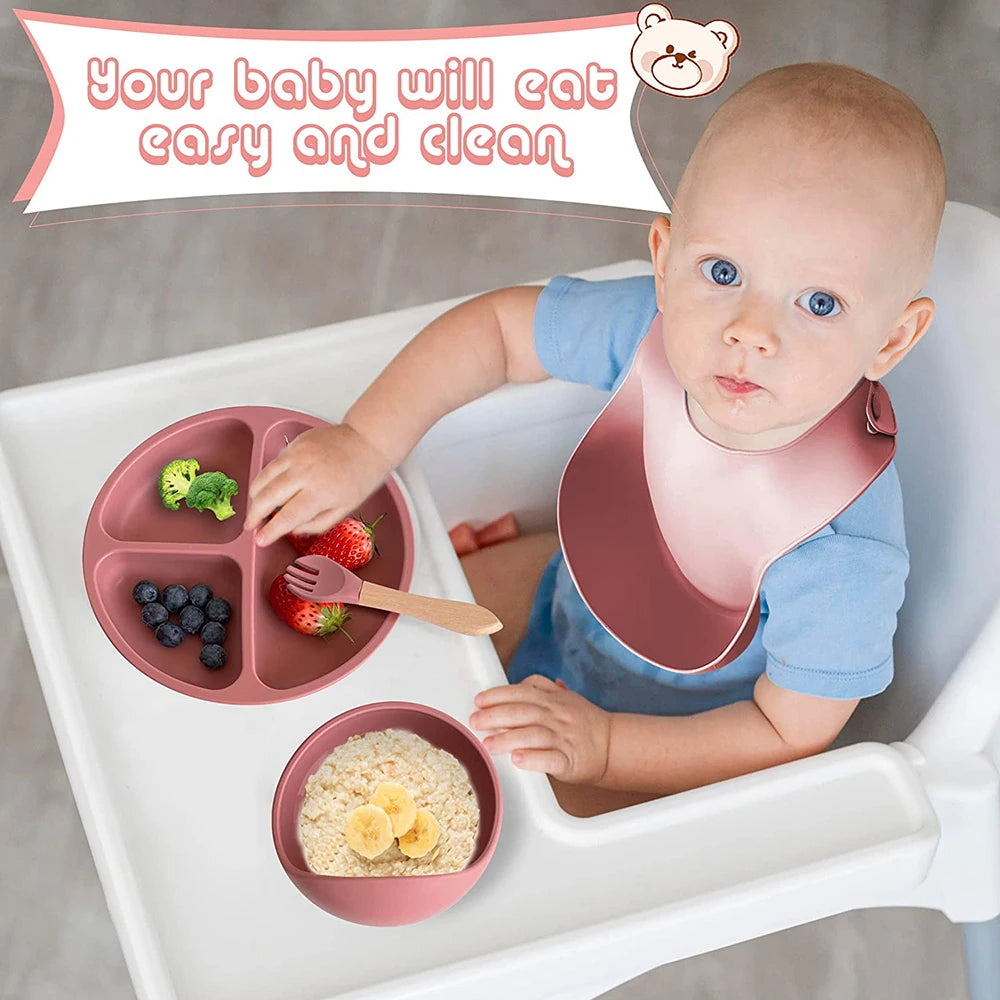 Baby silicone tableware set 6-8 piece weaning feeding kit