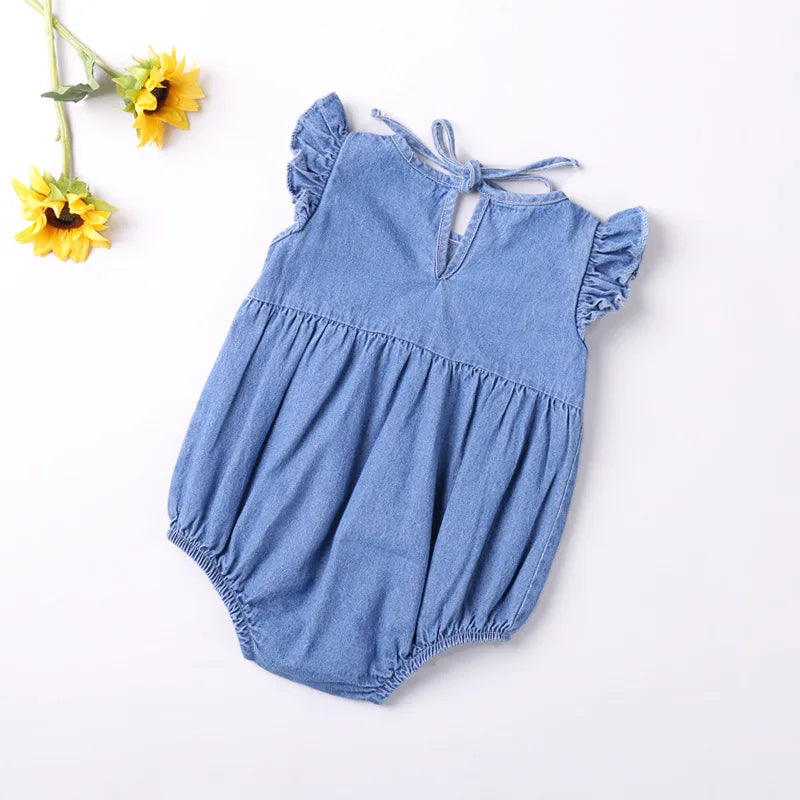 Denim Ruffle Cotton Baby Romper - Kindle Kids ABC - view 2