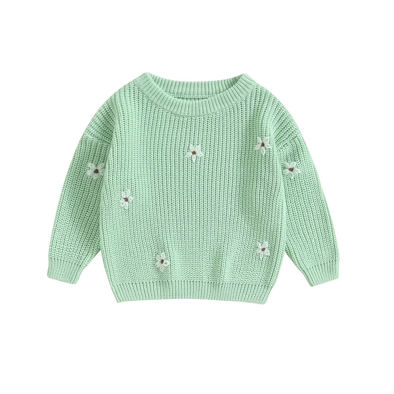 Baby Girl Knit Flower Sweater — Soft Pullover Knitwear | 0–7Y