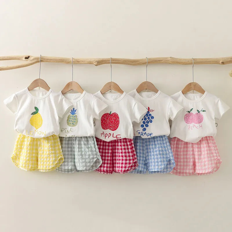 Kids' Top & Plaid Shorts Set Fruit Print - Kindle Kids ABC
