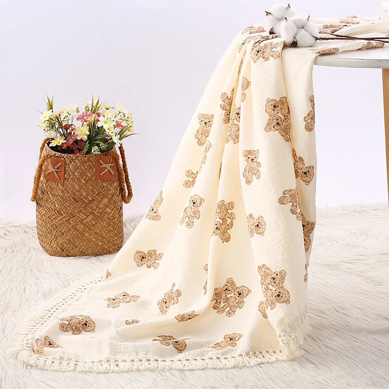 Bear Print Cotton Muslin Baby Blanket - Kindle Kids ABC - view 3