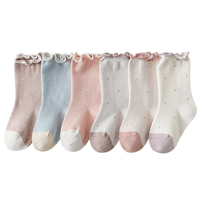 Girls Cotton Socks — Dot & Solid Princess Socks Set | 6M–12Y