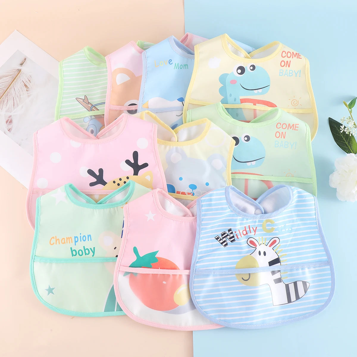 Baby Cartoon Animal Bibs – 3pcs/5pcs Waterproof Set | 0–3Y - photo 6