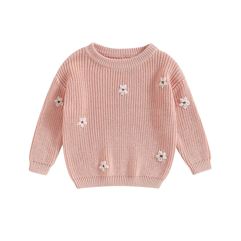 Baby Girl Knit Flower Sweater — Soft Pullover Knitwear | 0–7Y