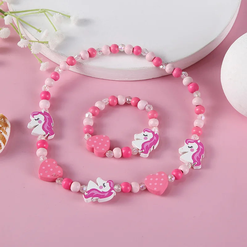 Wooden Unicorn Necklace Bracelet - Cartoon Animal Charms Kids - photo 8