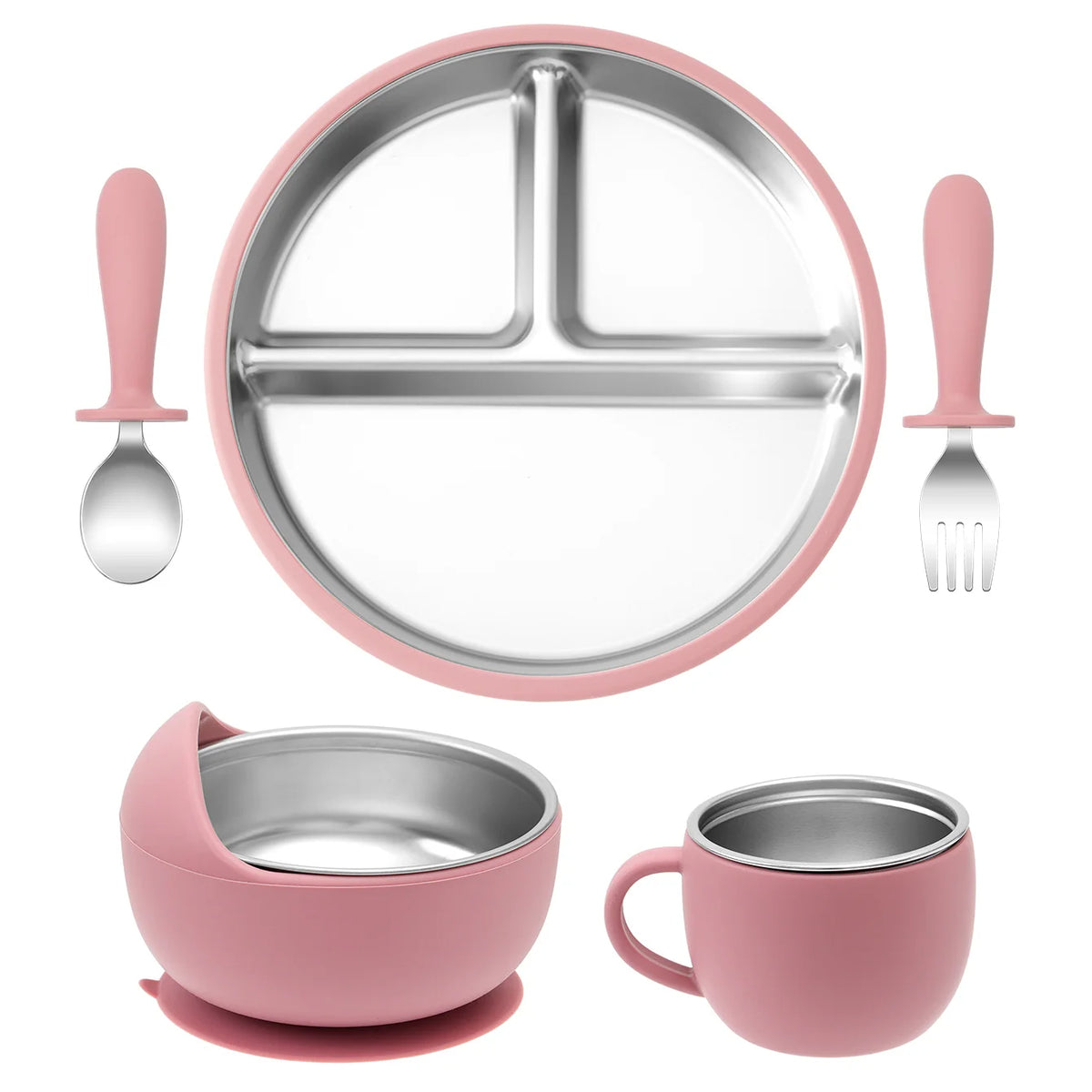 Stainless Steel Baby Feeding Set — 5-Piece Plate, Bowl, Cup & Cutlery | 6M+ - photo 10