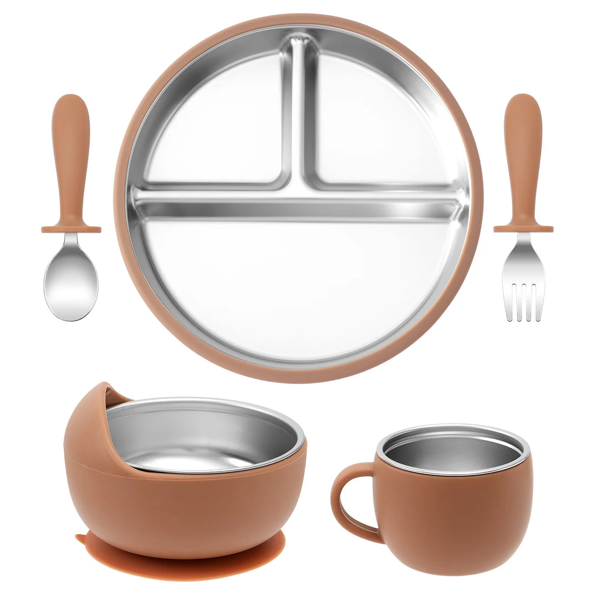 Stainless Steel Baby Feeding Set — 5-Piece Plate, Bowl, Cup & Cutlery | 6M+ - photo 9