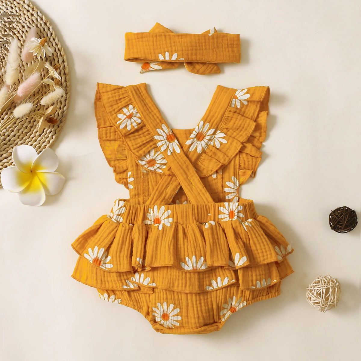 Daisy Print Cotton Baby Romper - Kindle Kids ABC - view 6