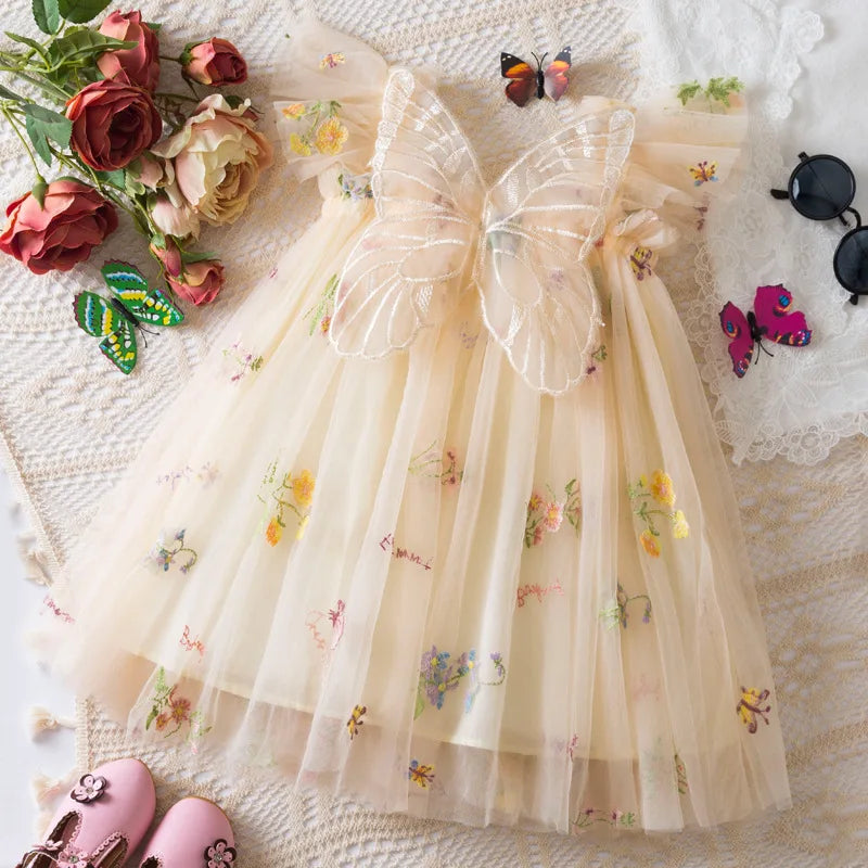 Girls Tulle Floral Embroidered Party Dress