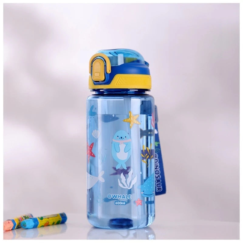 Kids water bottle with straw 600ml leak-proof Tritan cup