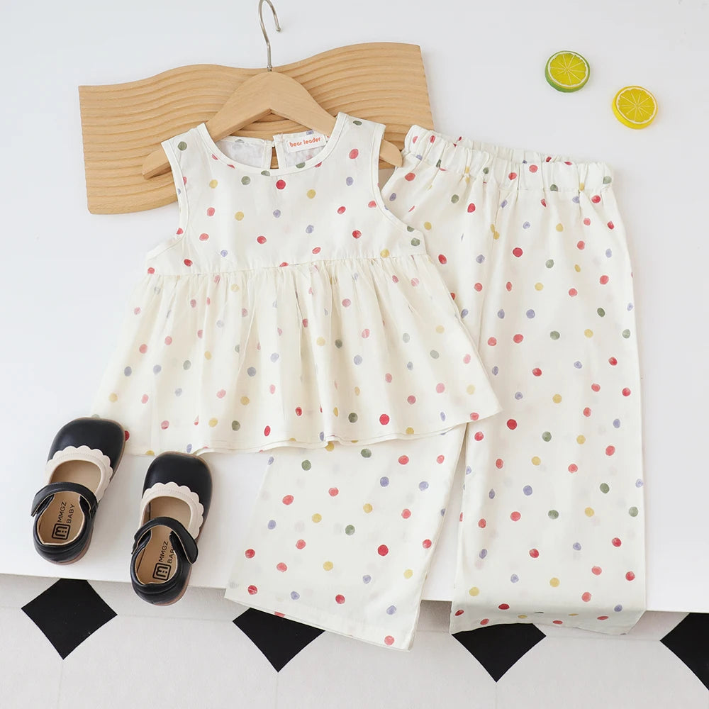 Girls' Polka Dot Top & Wide-Leg Pants Set - Kindle Kids ABC