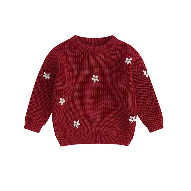 Baby Girl Knit Flower Sweater — Soft Pullover Knitwear | 0–7Y