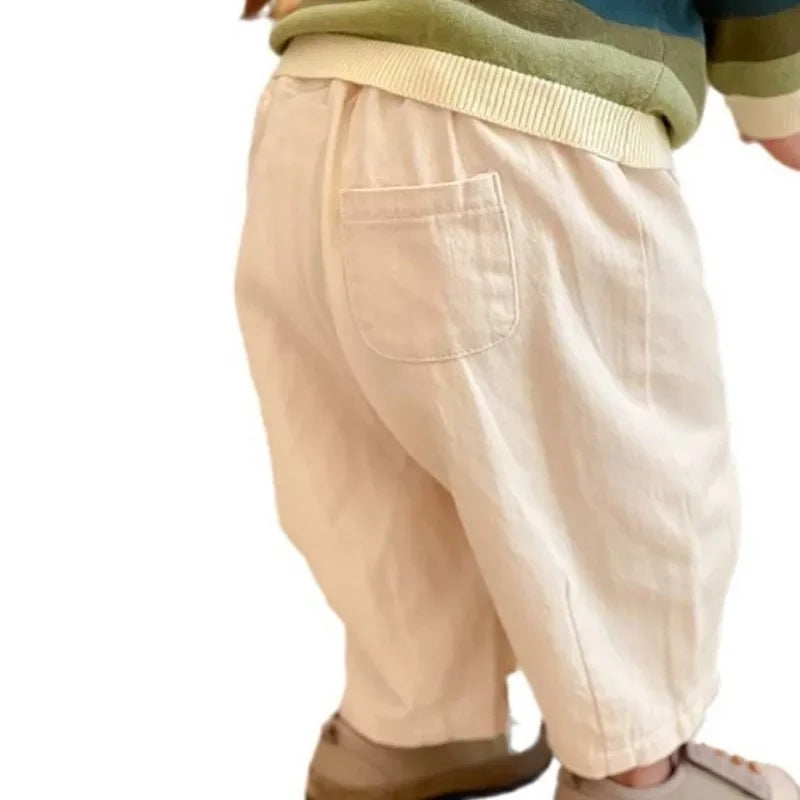 Kids Cotton Casual Pants — Loose Ankle-Length Trousers | 6M–7Y