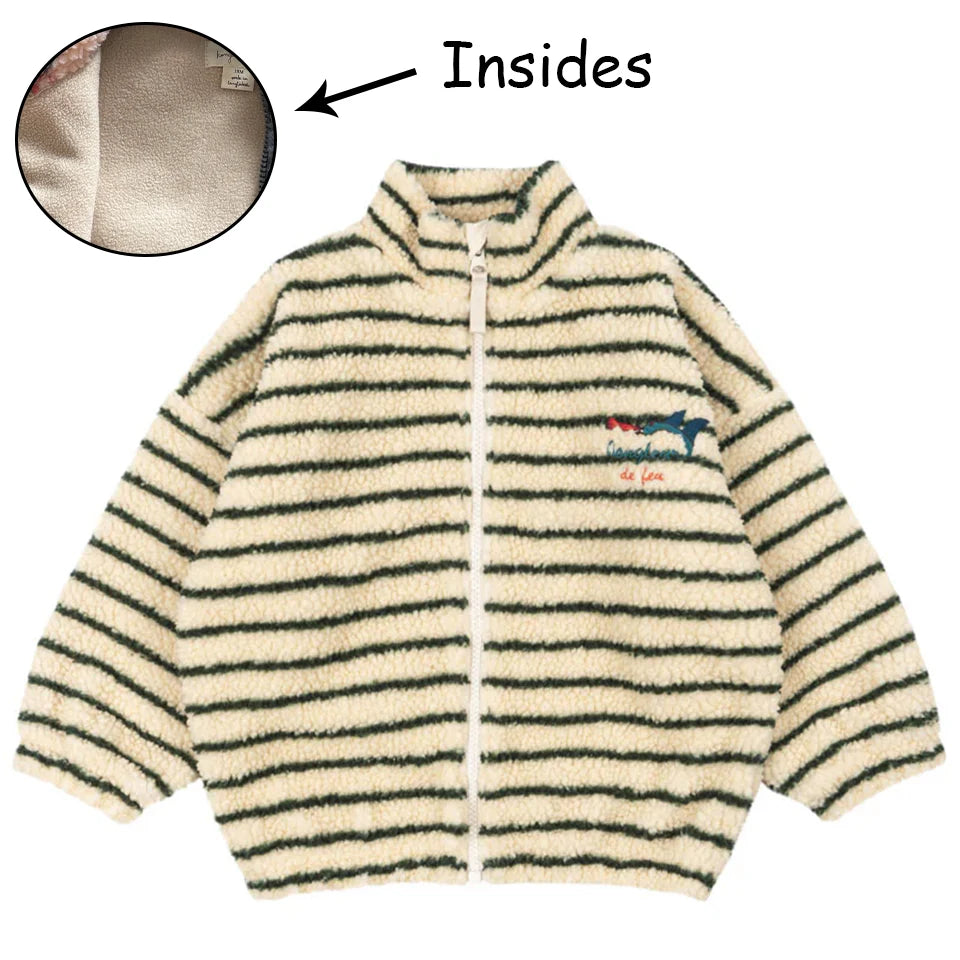 Baby Cotton Fleece Jacket — Lambswool Embroidered Coat | 6M–7Y