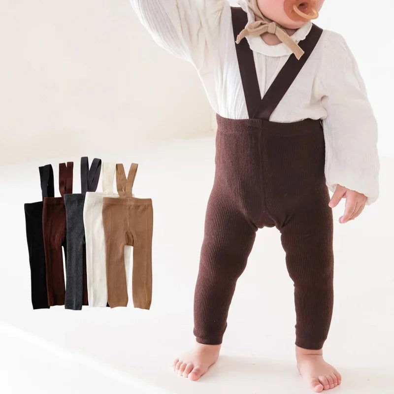 Baby Cotton Suspender Overalls — High-Waist Casual Pants | 0–12M