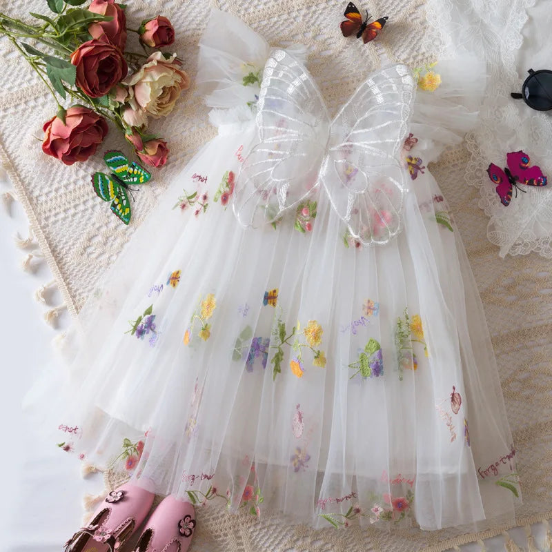 Girls Tulle Floral Embroidered Party Dress
