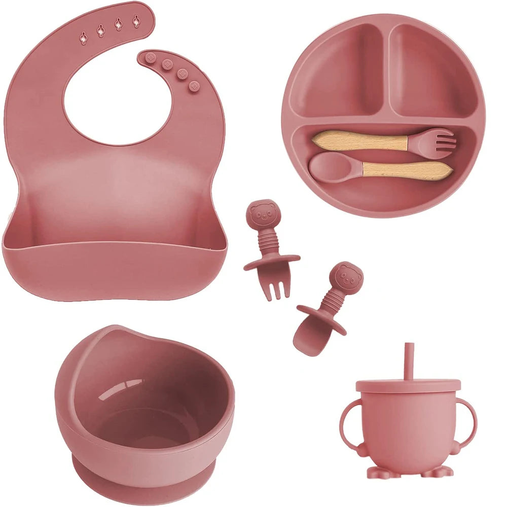 Baby silicone tableware set 6-8 piece weaning feeding kit