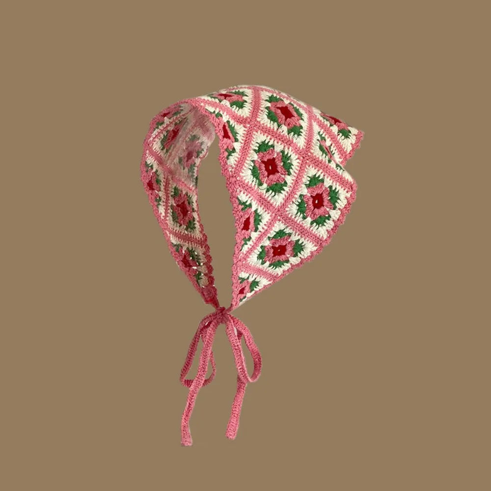 Knit Crochet Triangle Headband — Floral Handmade Scarf | 1–4Y