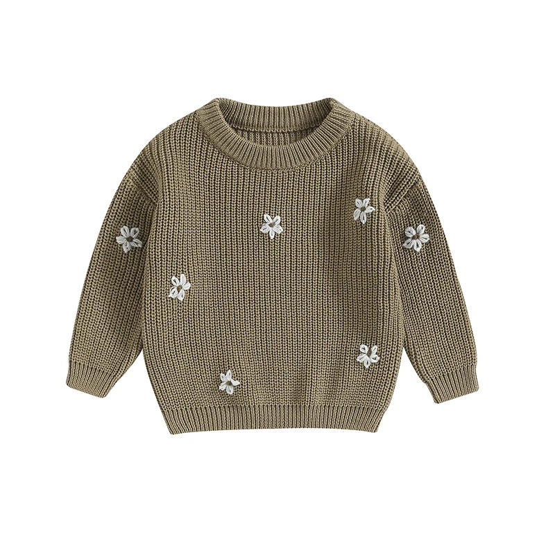 Baby Girl Knit Flower Sweater — Soft Pullover Knitwear | 0–7Y