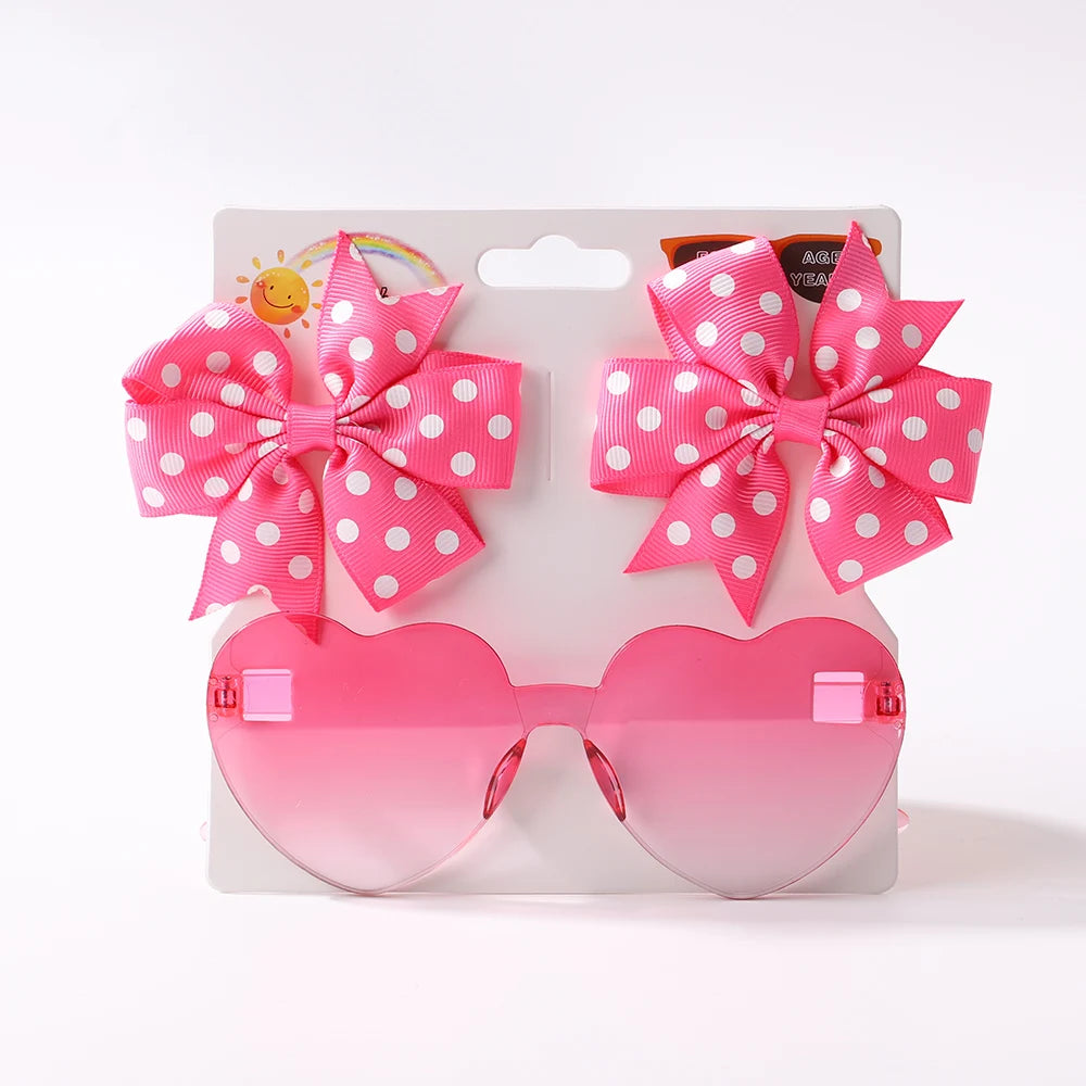 Girls Hair Accessories Set – Bows, Clips & Heart Sunglasses | 3 Pcs - photo 2