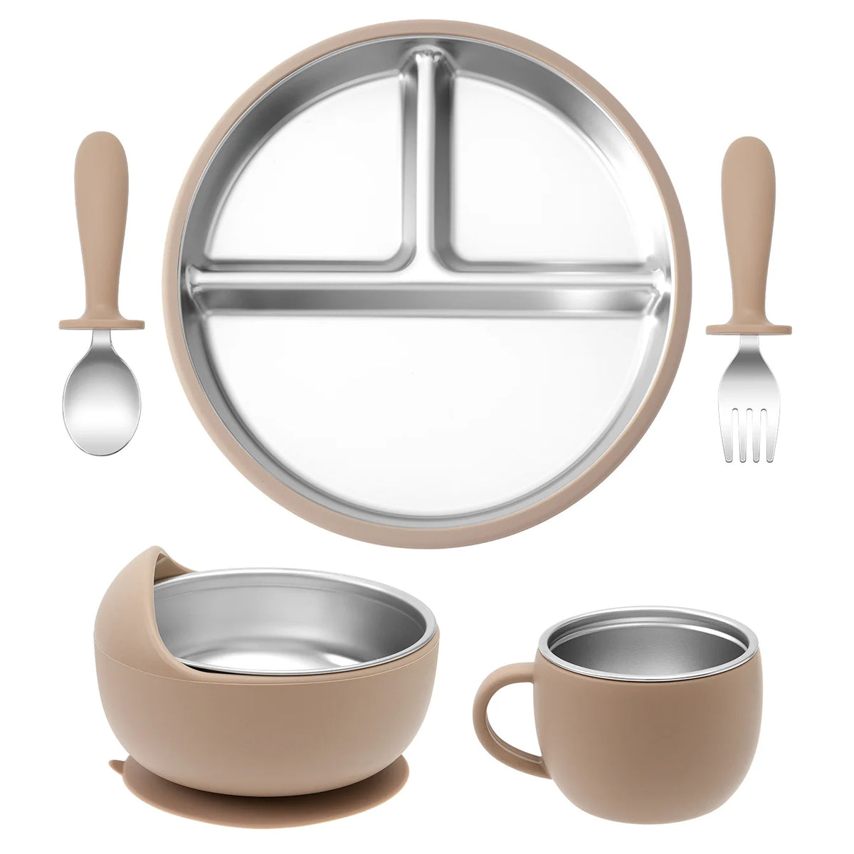 Stainless Steel Baby Feeding Set — 5-Piece Plate, Bowl, Cup & Cutlery | 6M+ - photo 7