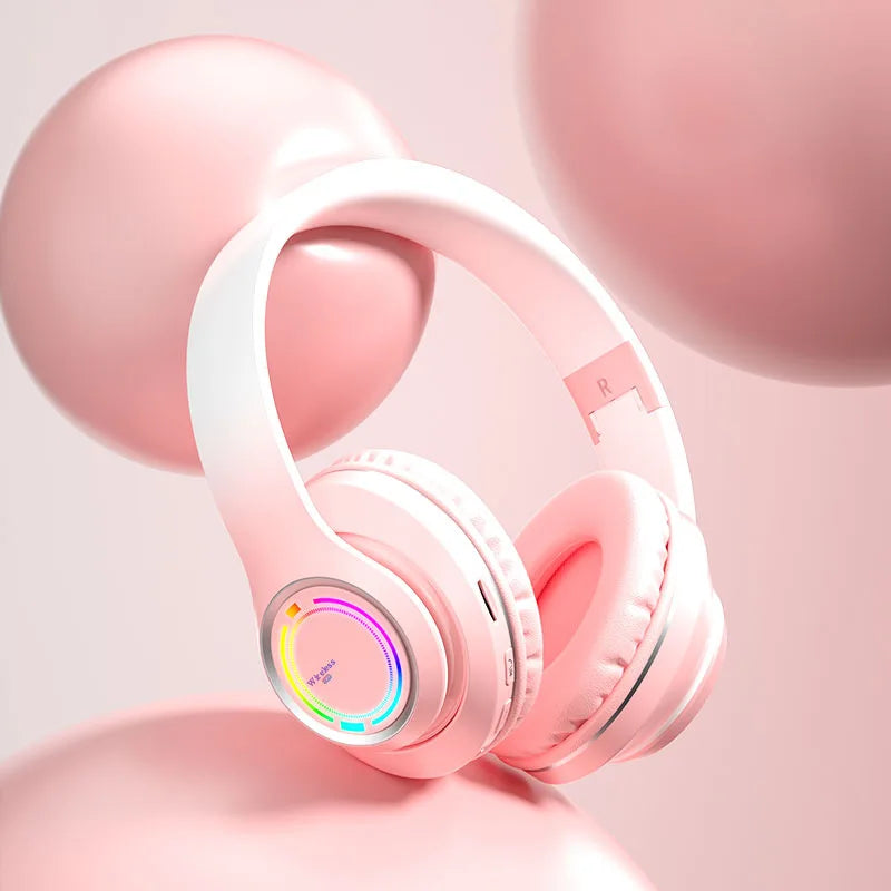 Kids wireless bluetooth headphones with LED lights SD card 3-12Y
