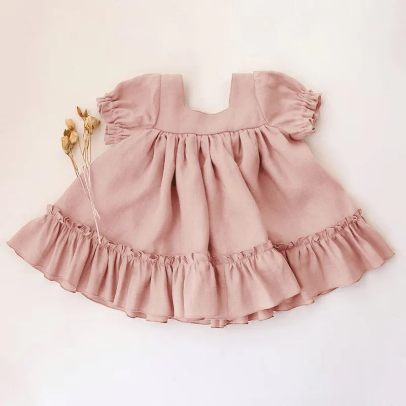 Baby Girls Cotton-Linen Button Dress — Loose Casual | 6M-5Y - photo 3