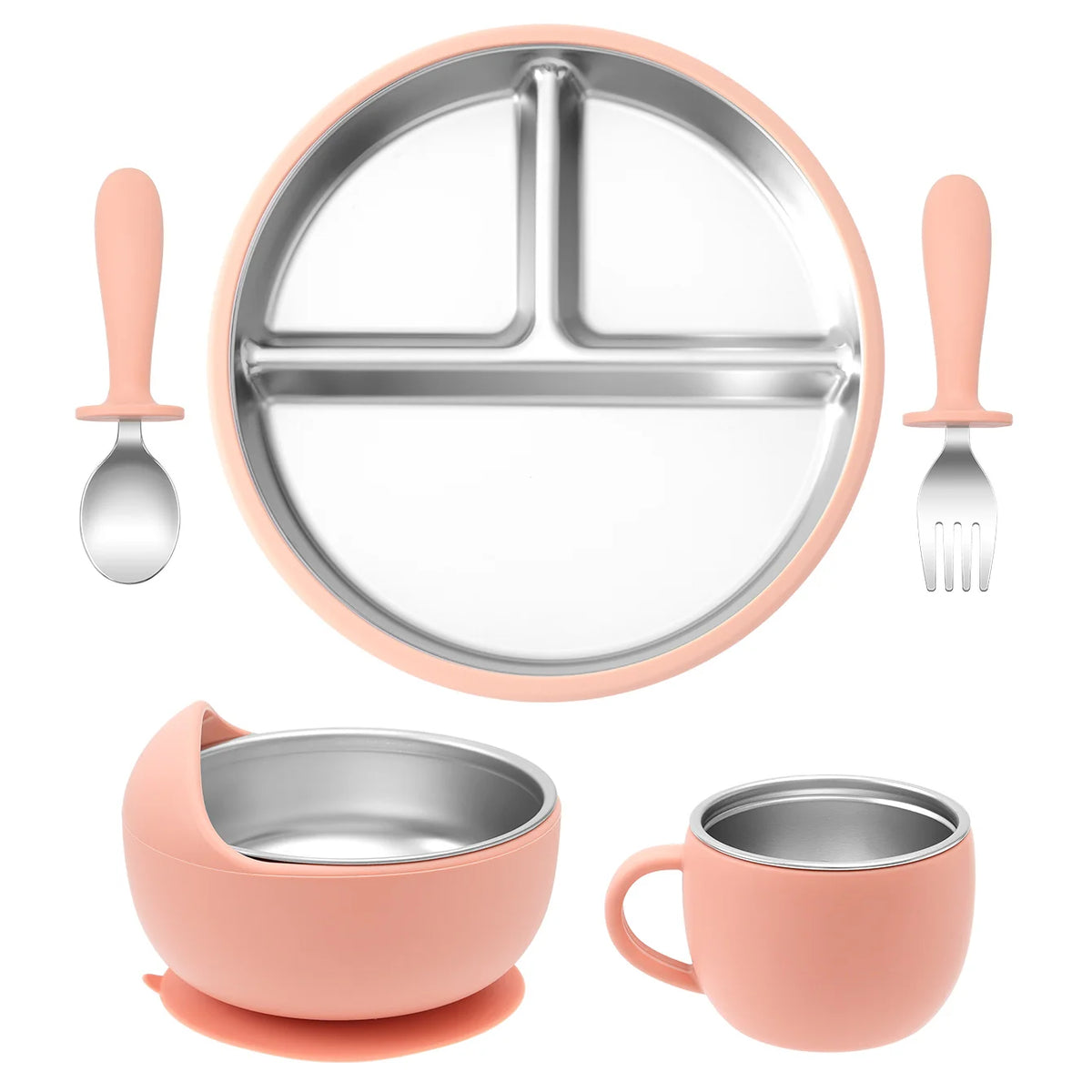 Stainless Steel Baby Feeding Set — 5-Piece Plate, Bowl, Cup & Cutlery | 6M+ - photo 8