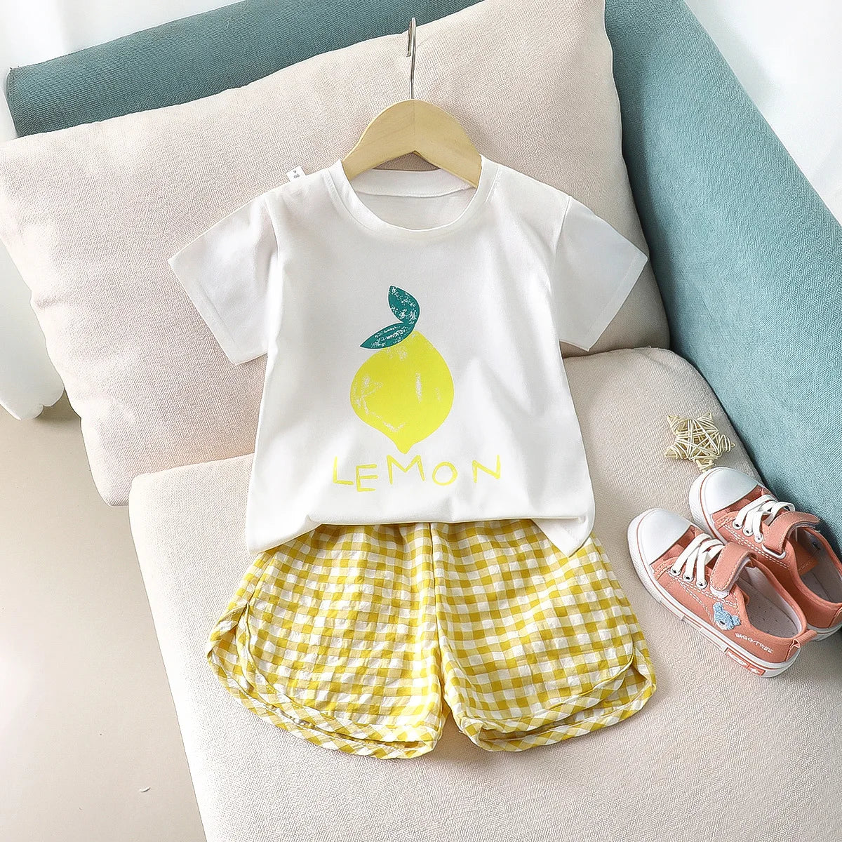 Kids' Top & Plaid Shorts Set Fruit Print - Kindle Kids ABC