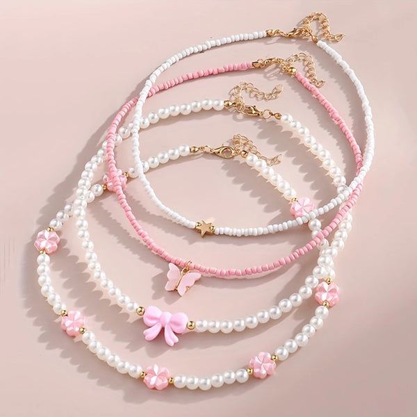 Girls' Pearl Necklace Set 4-pc — Butterfly & Heart Charms | 5–10Y - photo 1