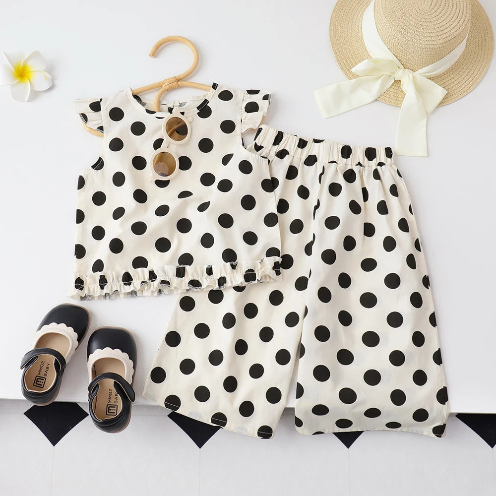 Girls' Polka Dot Top & Wide-Leg Pants Set - Kindle Kids ABC