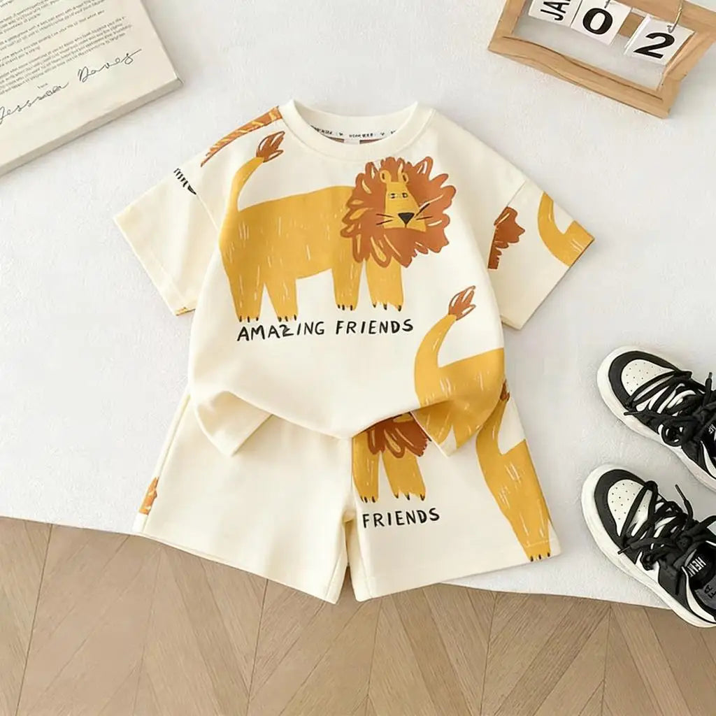 Toddler Cotton Tee & Shorts Set - Lion & Palm Print 9M-6Y - photo 4