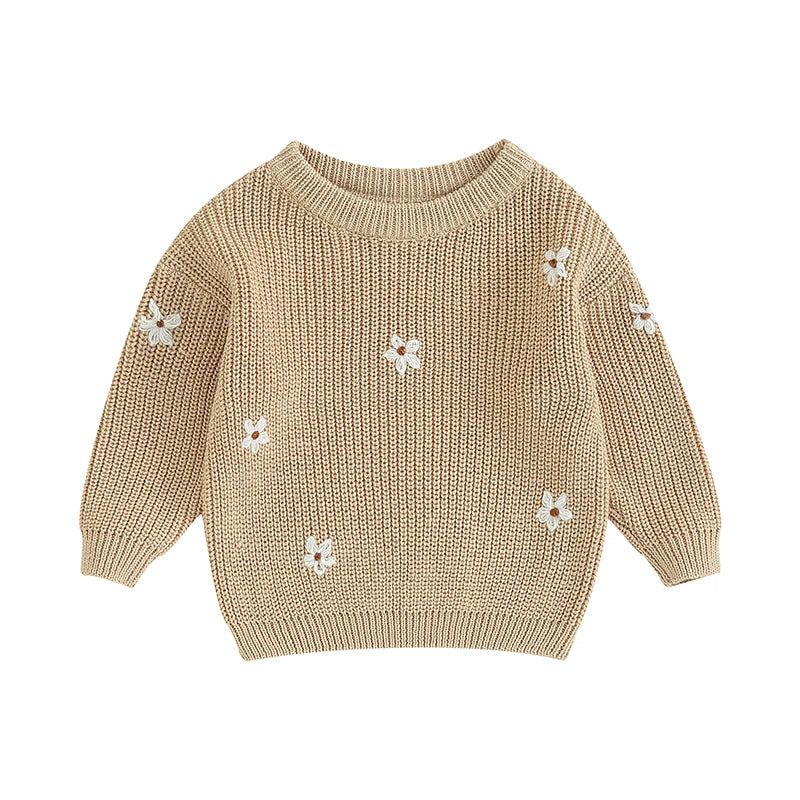 Baby Girl Knit Flower Sweater — Soft Pullover Knitwear | 0–7Y