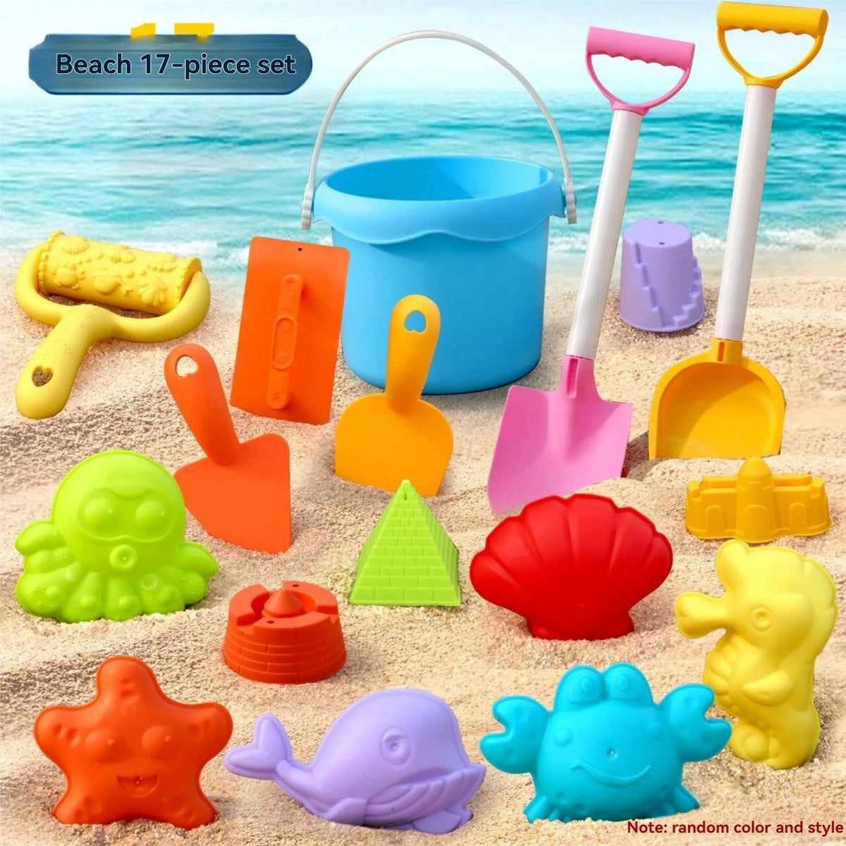 Beach 17-piece sand toy set with bucket and molds