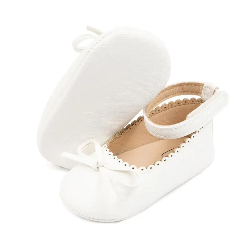 Baby Girls' Leather First Walker Shoes – Soft Sole Bow Flats (0–18M) - photo 2