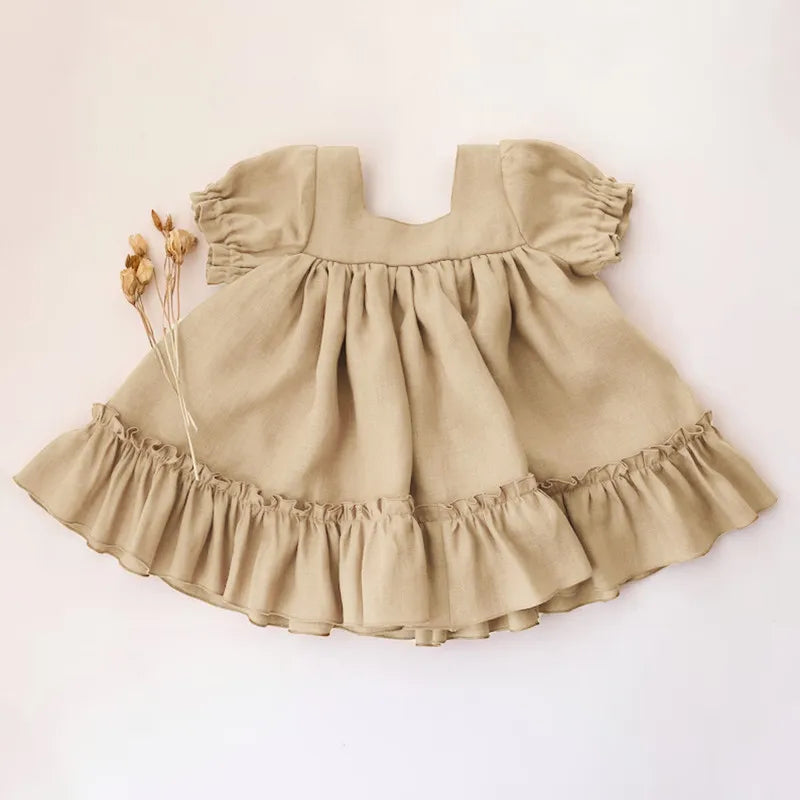 Baby Girls Cotton-Linen Button Dress — Loose Casual | 6M-5Y - photo 9