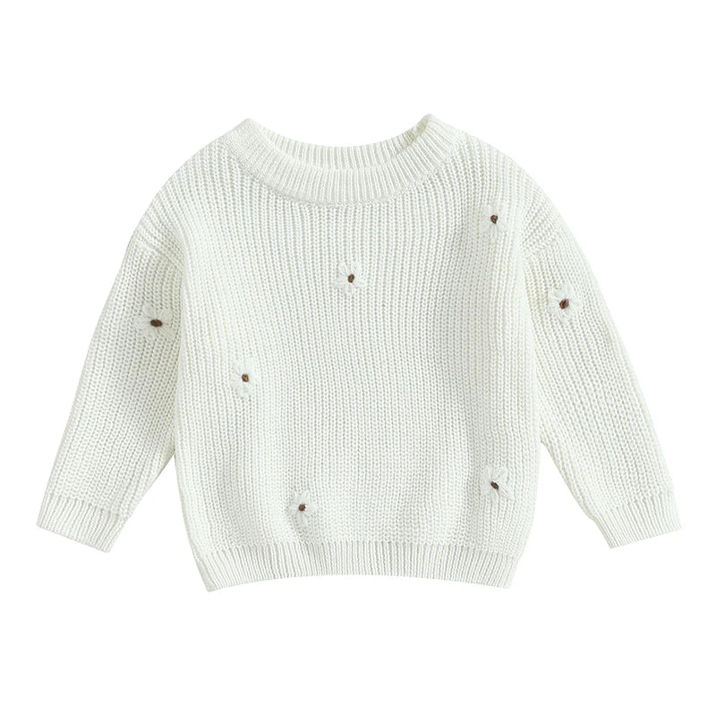 Baby Girl Knit Flower Sweater — Soft Pullover Knitwear | 0–7Y