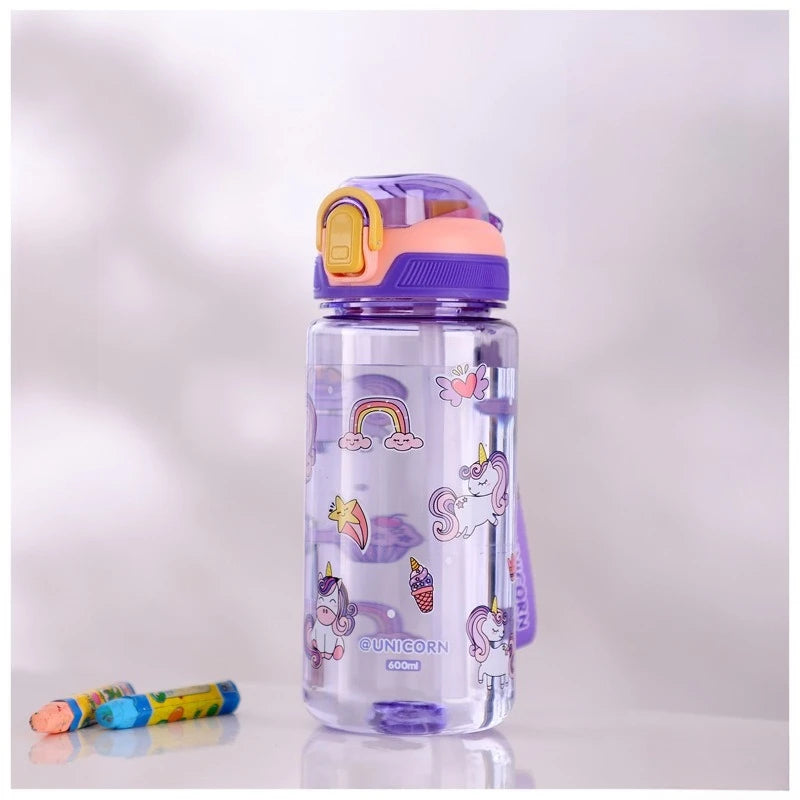 Kids water bottle with straw 600ml leak-proof Tritan cup
