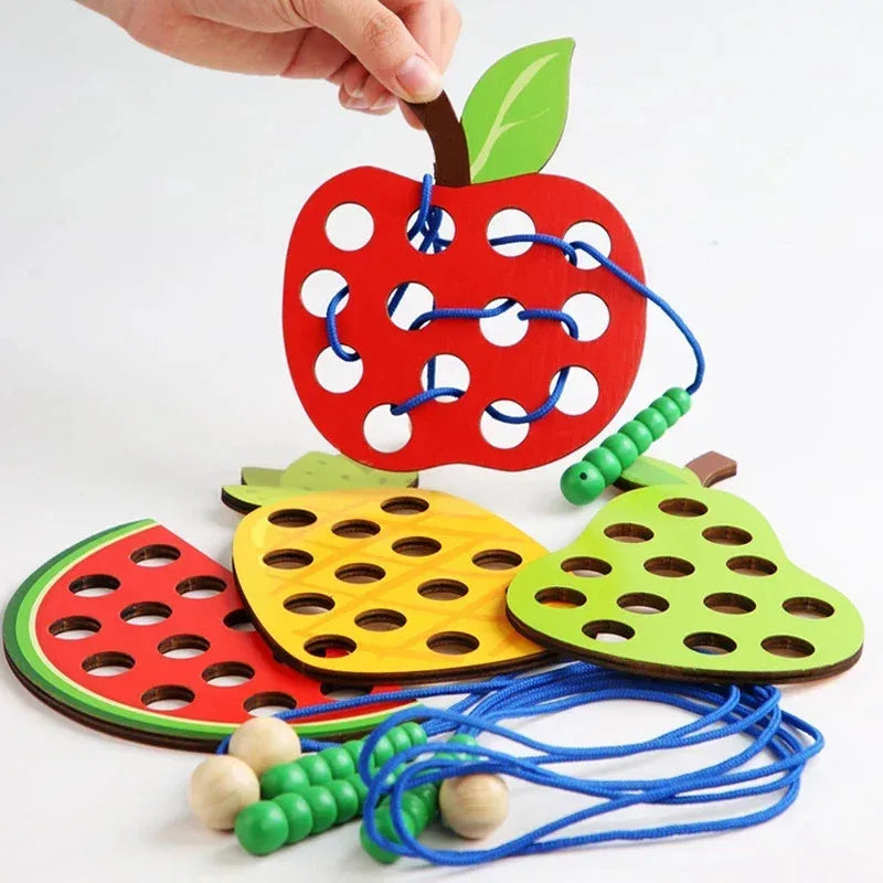 Wooden lacing threading fruit beads fine motor toy - photo 4