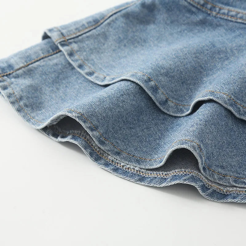 Kids Double-Layer Denim Skirt — Elegant Summer Streetwear 2-12Y