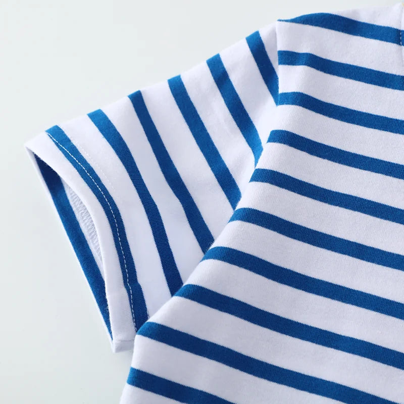 Kids Striped Dinosaur Cotton T-Shirt - photo 2